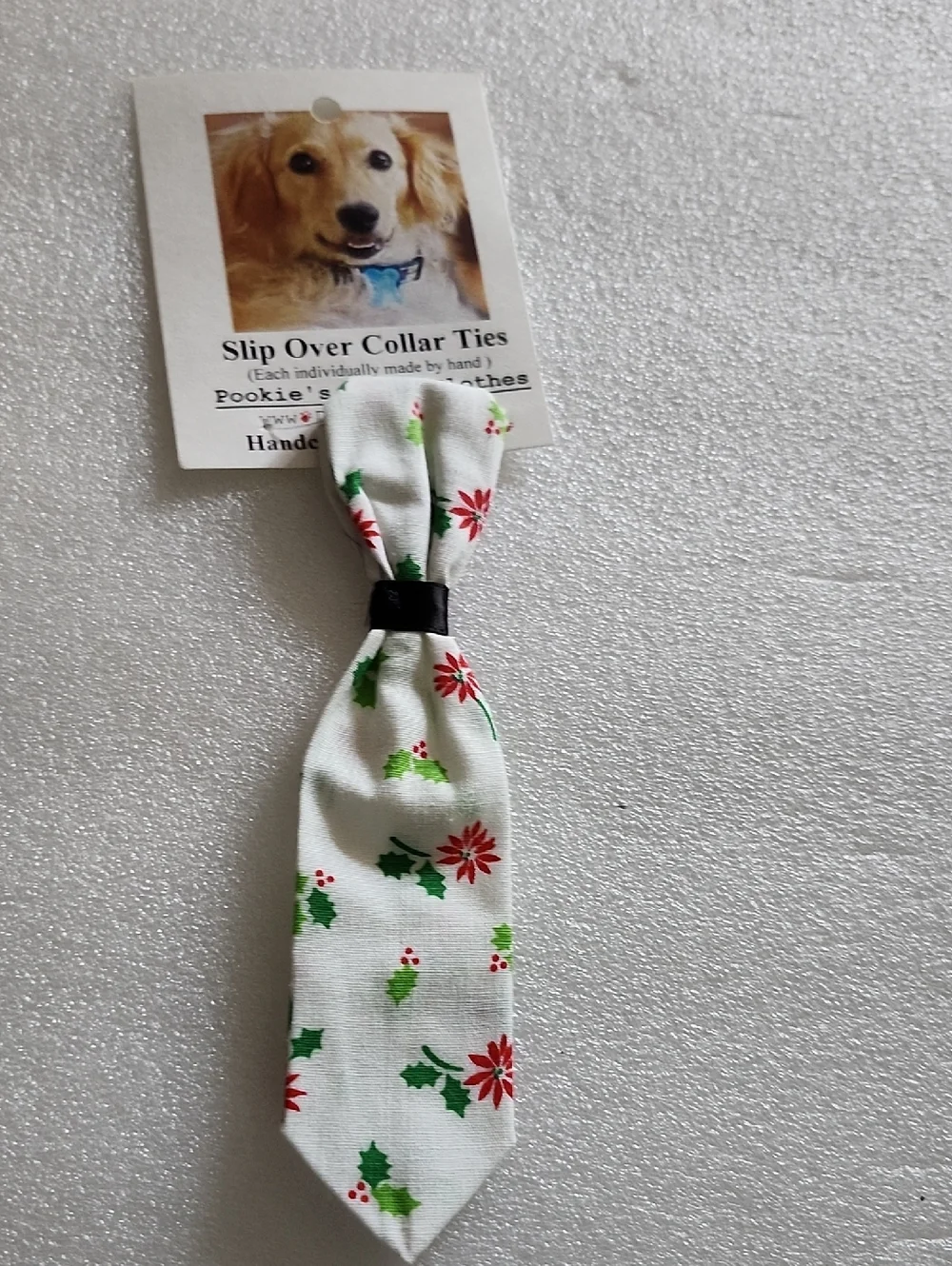 Pookie's Party Holiday Poinsettias Slip-Over Dog Collar Tie
